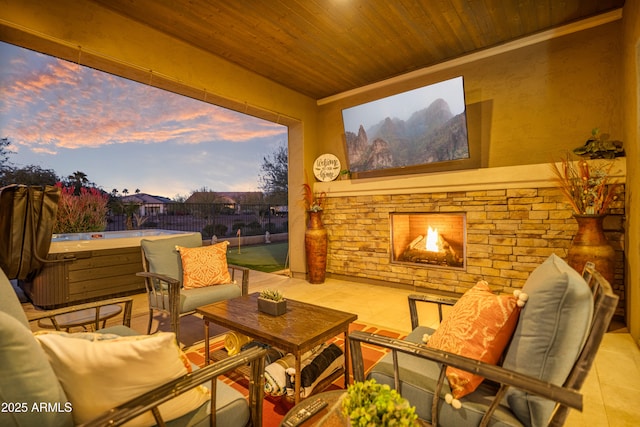 exterior space featuring a hot tub