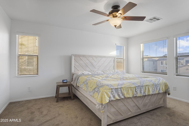 bedroom featuring carpet floors and ceiling fan