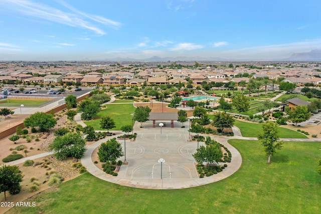aerial view with a mountain view and a residential view