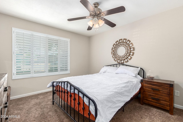 bedroom featuring ceiling fan and carpet flooring