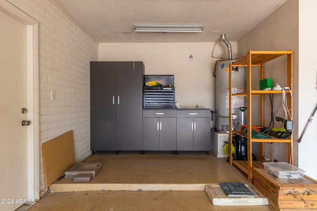 garage featuring water heater