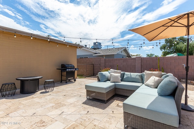 view of patio / terrace with grilling area and outdoor lounge area