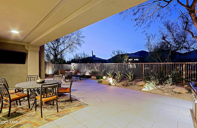 view of patio / terrace with a fenced backyard and outdoor dining area