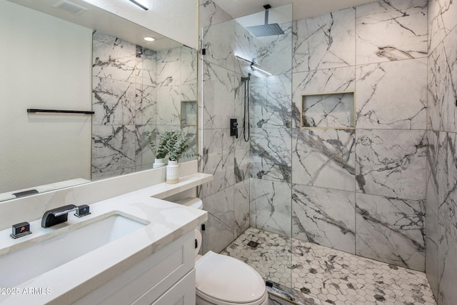 8022 E Columbus Ave, Scottsdale, AZ 85251 - full bathroom with a marble finish shower, vanity, and tile walls