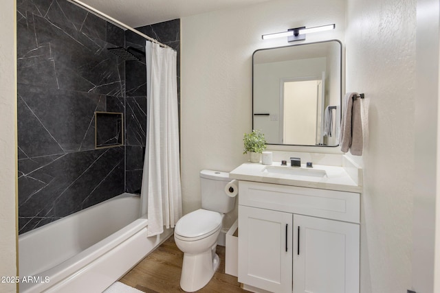 8022 E Columbus Ave, Scottsdale, AZ 85251 - full bath with vanity, shower / tub combo with curtain, and wood finished floors