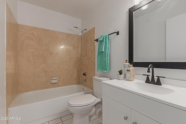 bathroom featuring tile patterned flooring, vanity, toilet, and shower / bathtub combination