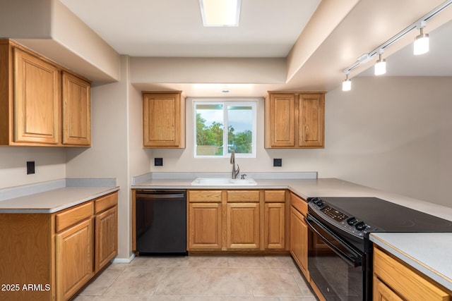3010 E Cortez St, Phoenix, AZ 85028 - kitchen featuring black range with electric stovetop, dishwasher, a sink, rail lighting, and light countertops