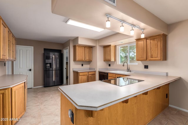 3010 E Cortez St, Phoenix, AZ 85028 - kitchen with black appliances, a sink, rail lighting, baseboards, and light countertops