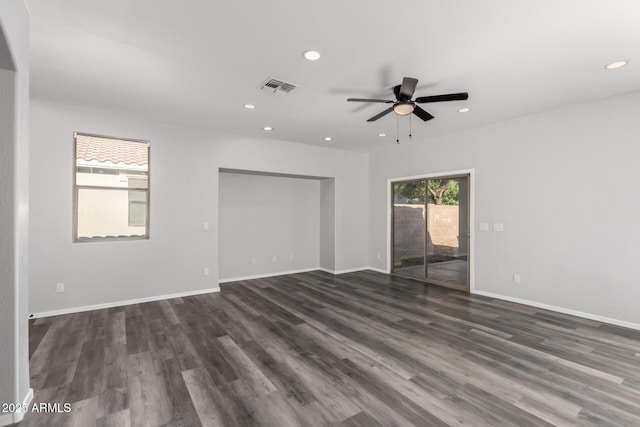 20919 E Desert Hills Blvd, Queen Creek, AZ 85142 - unfurnished bedroom with access to exterior, recessed lighting, dark wood-style floors, and a ceiling fan