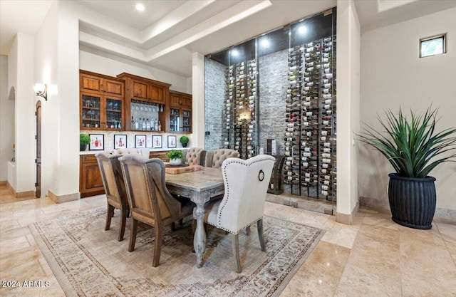 wine cellar with a tray ceiling