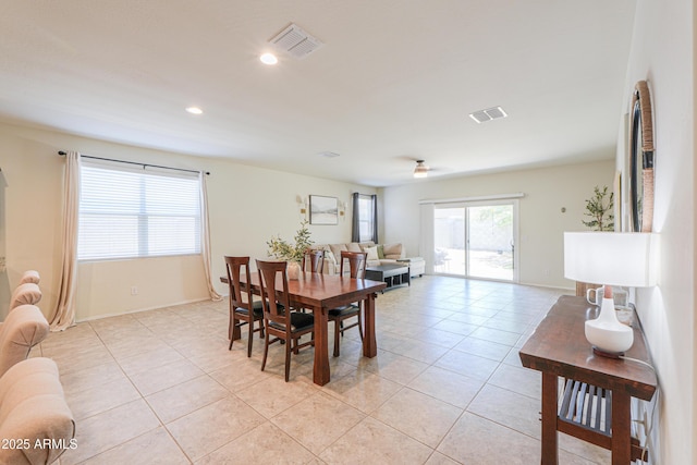 36467 W Pampoloma Ave, Maricopa, AZ 85138 - dining area with light tile patterned floors, recessed lighting, and ceiling fan