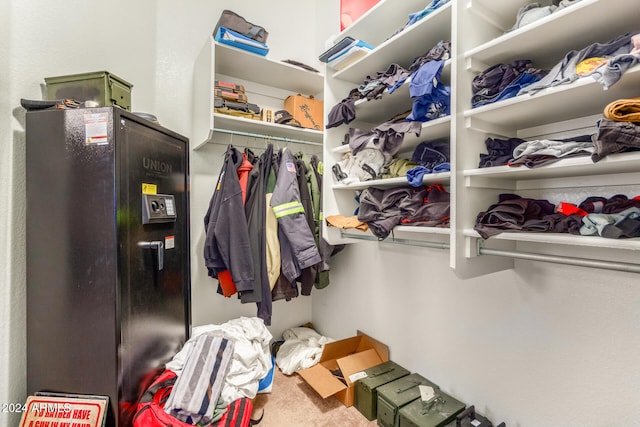 walk in closet with carpet