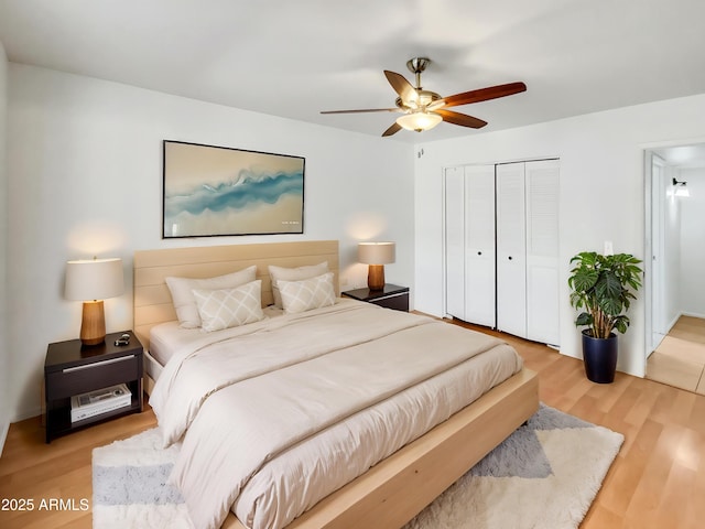 920 E Garnet Ave, Mesa, AZ 85204 - bedroom with light wood-type flooring, a closet, and ceiling fan