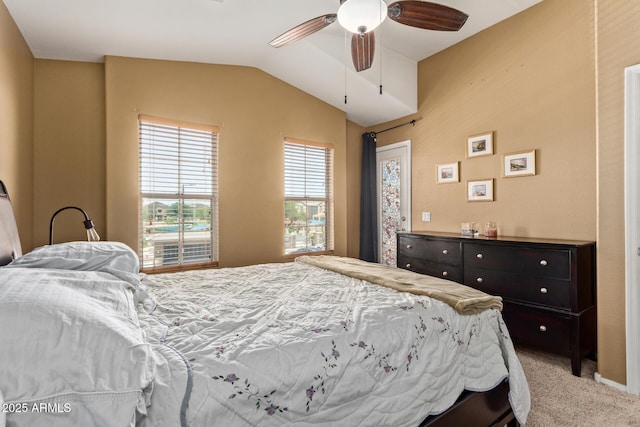 1350 S Greenfield Rd Unit 2205, Mesa, AZ 85206 - carpeted bedroom with vaulted ceiling and a ceiling fan