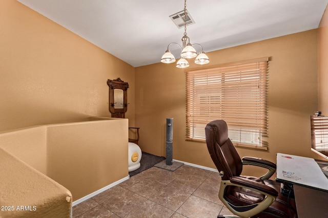 1350 S Greenfield Rd Unit 2205, Mesa, AZ 85206 - tiled office space featuring baseboards and a chandelier
