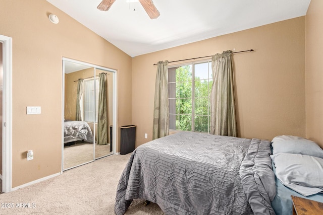 1350 S Greenfield Rd Unit 2205, Mesa, AZ 85206 - carpeted bedroom with vaulted ceiling, a closet, baseboards, and ceiling fan