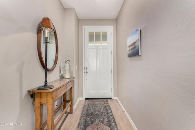 doorway featuring light wood-type flooring