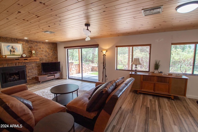 5120 N Juniper Loop, Pine, AZ 85544 - living area featuring a healthy amount of sunlight, visible vents, wooden ceiling, and wood finished floors