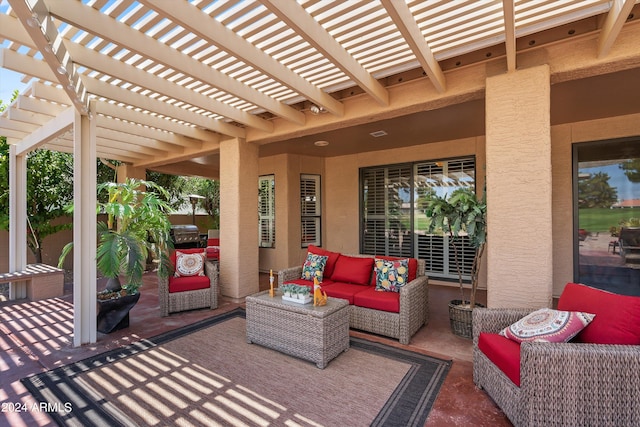 view of patio / terrace featuring outdoor lounge area and a pergola