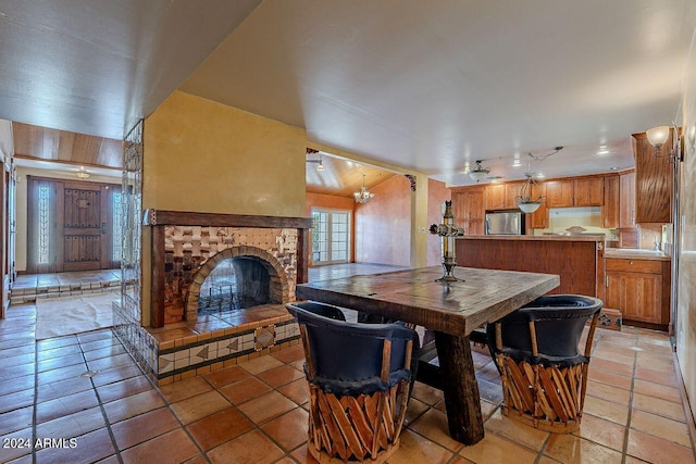 dining room with a fireplace