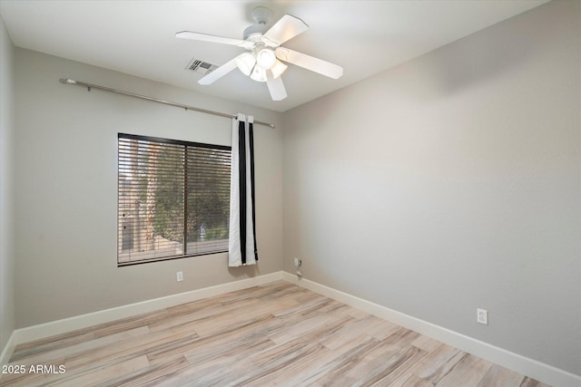 empty room featuring ceiling fan and light hardwood / wood-style floors