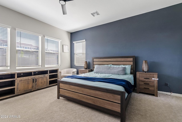 5725 S 101st St, Mesa, AZ 85212 - bedroom featuring ceiling fan, light carpet, visible vents, and baseboards
