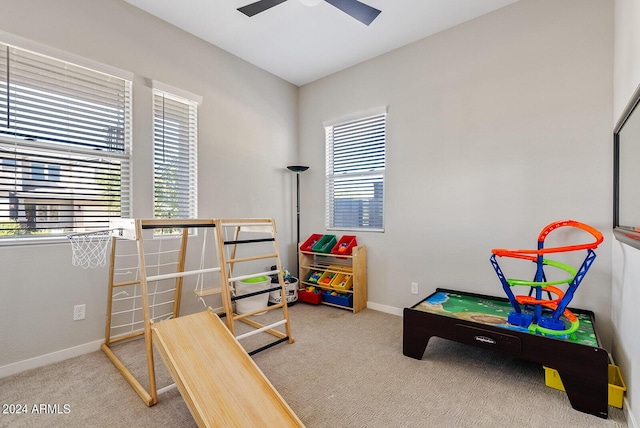 5725 S 101st St, Mesa, AZ 85212 - playroom featuring baseboards, a ceiling fan, and carpet flooring