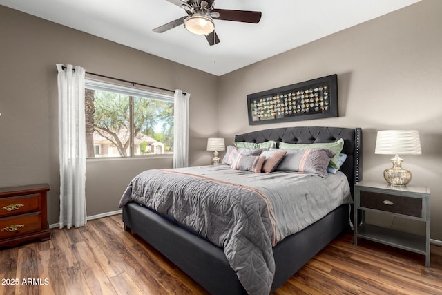 16626 E Westby Dr Unit 108, Fountain Hills, AZ 85268 - bedroom with wood finished floors, baseboards, and ceiling fan