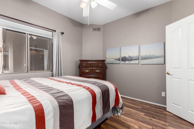 16626 E Westby Dr Unit 108, Fountain Hills, AZ 85268 - bedroom featuring dark wood-style floors, baseboards, and ceiling fan