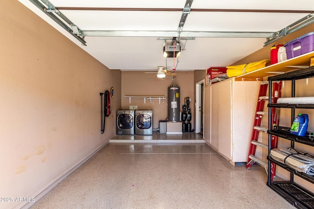 16626 E Westby Dr Unit 108, Fountain Hills, AZ 85268 - garage featuring washing machine and clothes dryer, electric water heater, and a garage door opener