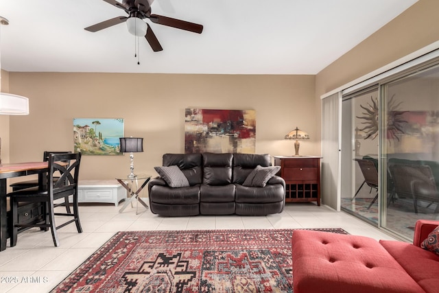 16626 E Westby Dr Unit 108, Fountain Hills, AZ 85268 - living room with light tile patterned floors and a ceiling fan