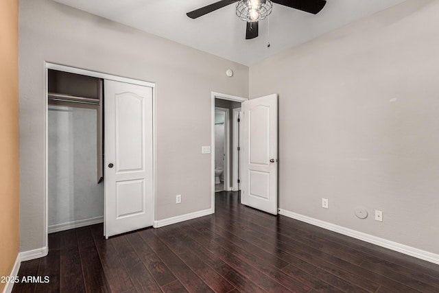4322 S Ranger Trl, Gilbert, AZ 85297 - unfurnished bedroom with wood finished floors, a closet, and a ceiling fan
