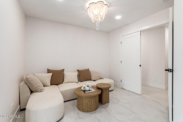 living room featuring light tile patterned floors