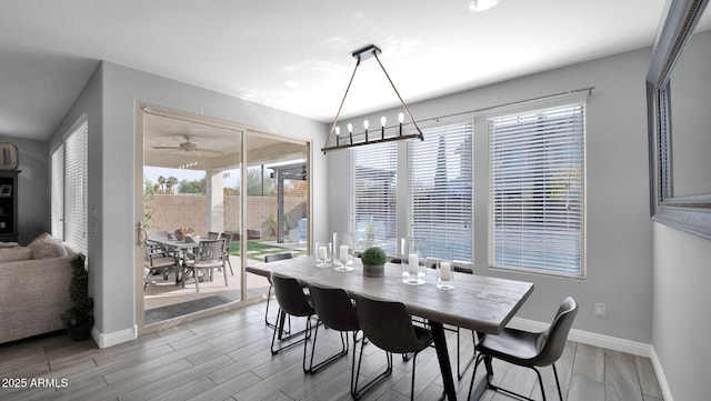 dining area with ceiling fan