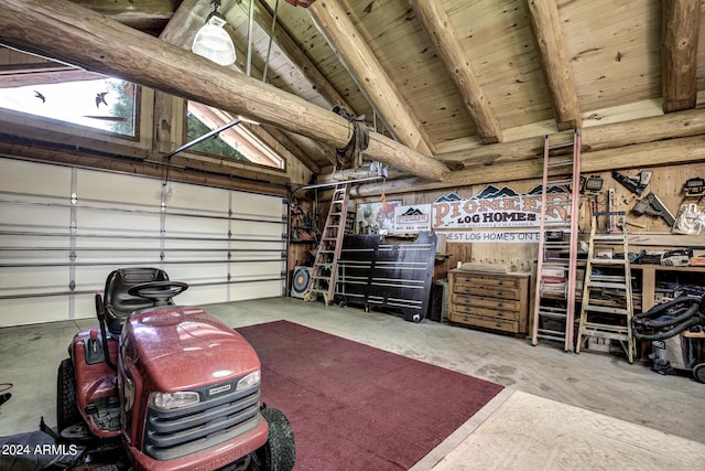 garage featuring wooden ceiling