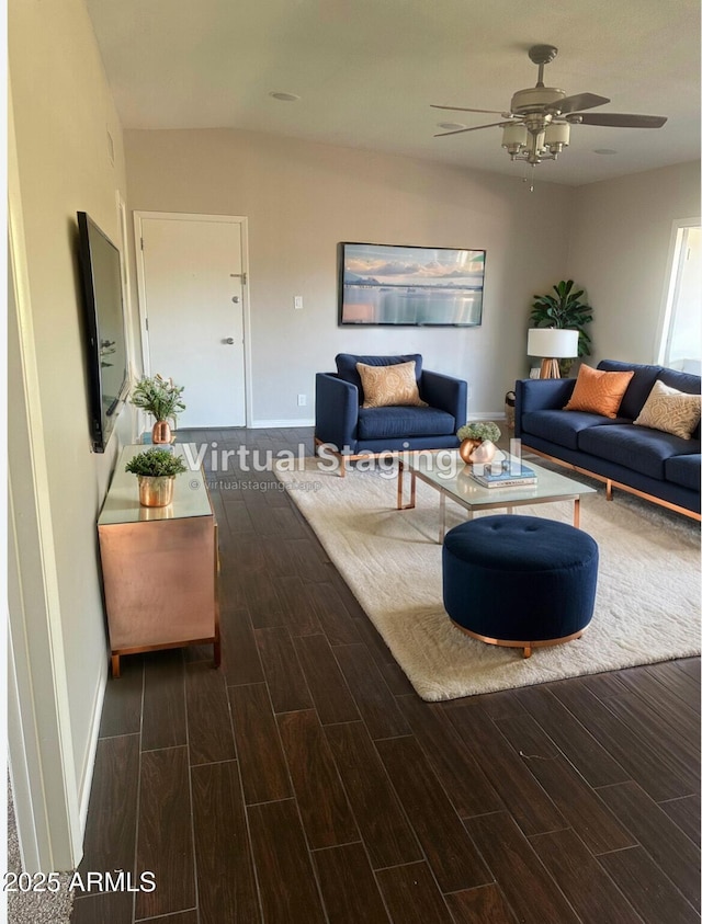 living room with ceiling fan