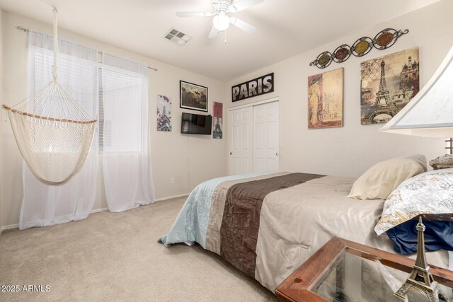 6971 W El Cortez Pl, Peoria, AZ 85383 - carpeted bedroom featuring baseboards, ceiling fan, and a closet