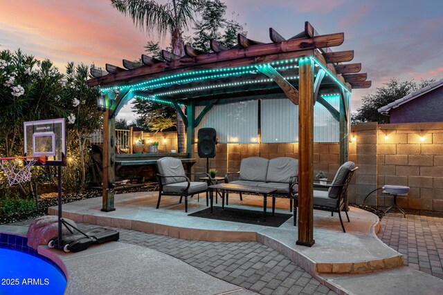 6971 W El Cortez Pl, Peoria, AZ 85383 - view of patio featuring an outdoor living space and a pergola