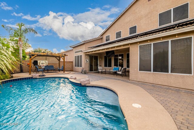 6971 W El Cortez Pl, Peoria, AZ 85383 - view of swimming pool featuring a pergola, a patio, and a fenced backyard