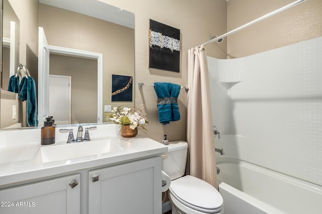 full bathroom with vanity, toilet, and shower / bath combo