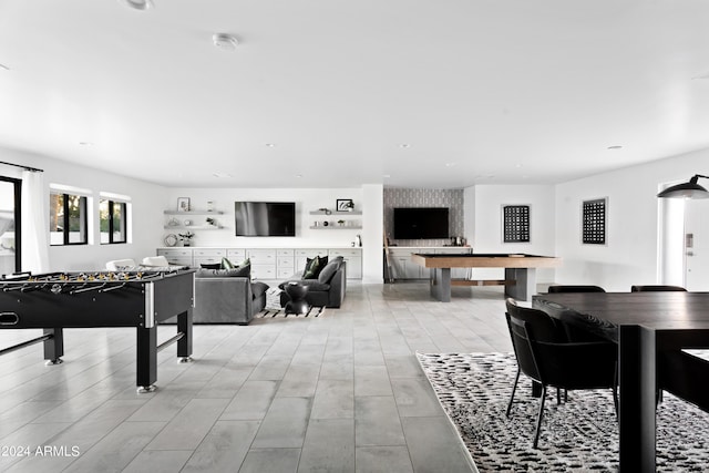 recreation room featuring recessed lighting, pool table, and light wood-style flooring