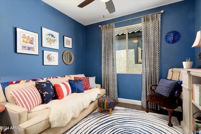 living room featuring ceiling fan