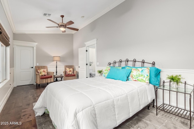 2058 E Marlene Dr, Gilbert, AZ 85296 - bedroom with crown molding, wood finished floors, and a ceiling fan
