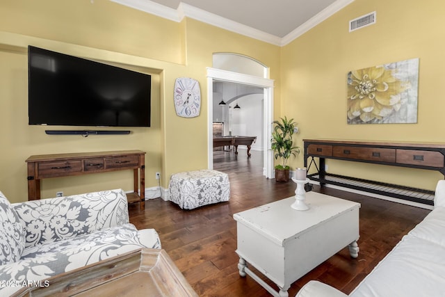2058 E Marlene Dr, Gilbert, AZ 85296 - living area featuring ornamental molding and dark wood-type flooring