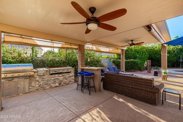 2058 E Marlene Dr, Gilbert, AZ 85296 - view of patio / terrace with area for grilling, a ceiling fan, and an outdoor hangout area