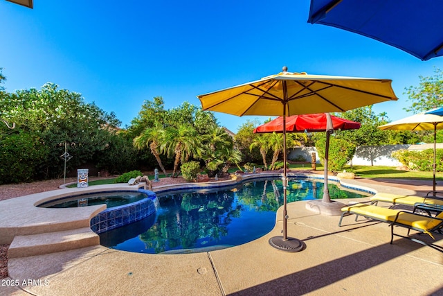 2058 E Marlene Dr, Gilbert, AZ 85296 - view of pool with a patio, a pool with connected hot tub, and a fenced backyard