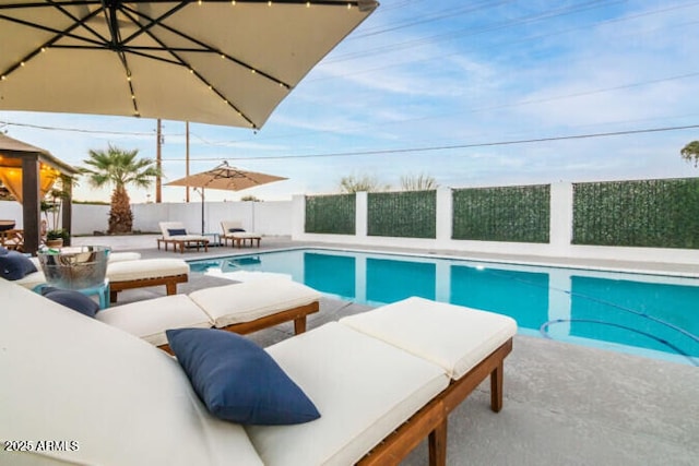 view of swimming pool with a patio area