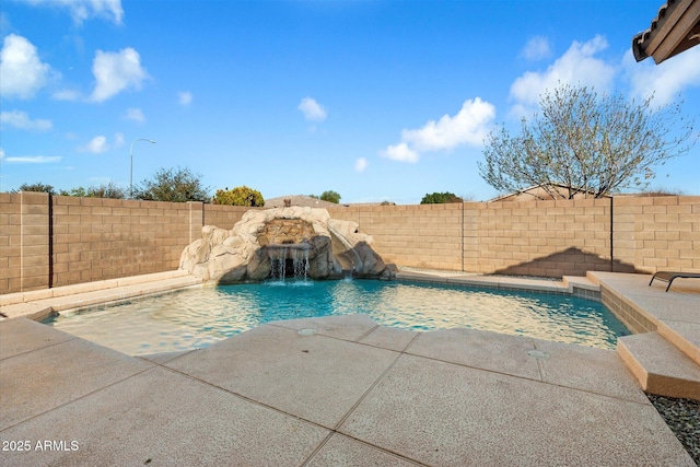 view of pool with a patio area, a fenced backyard, and a fenced in pool