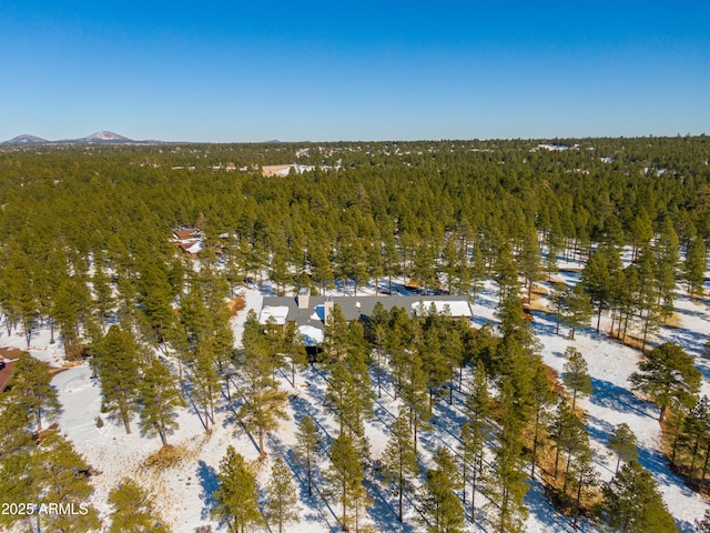 bird's eye view with a mountain view and a view of trees