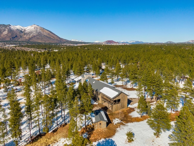 birds eye view of property with a view of trees and a mountain view